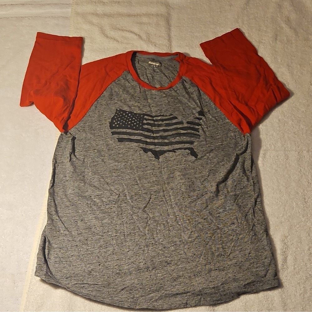 Old Navy Soft Washed Men's M Gray/Red USA Graphic Raglan Crew Neck 3/4 Tee